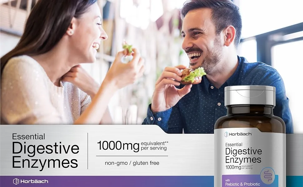 Horb ach Essential Digestive Enzymes | 100 Capsules | Enzyme Blend for Men & Women | Non-GMO & Gluten Free Supplement - Couple
