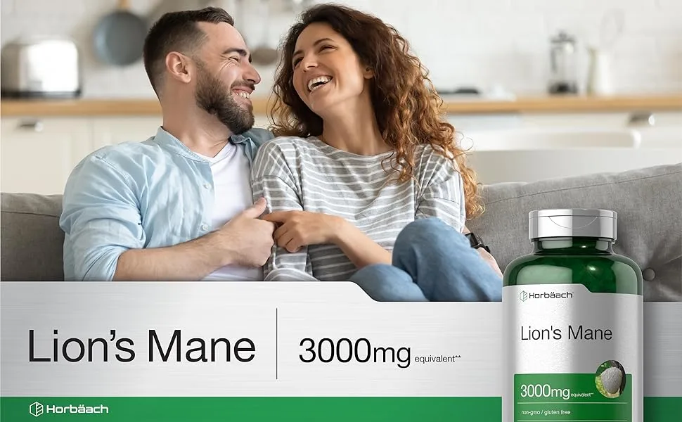 Horb ach Lions Mane Supplement | 3000mg | 80 Absorbable Softgels | Non-GMO & Gluten Free Extract - CL25412