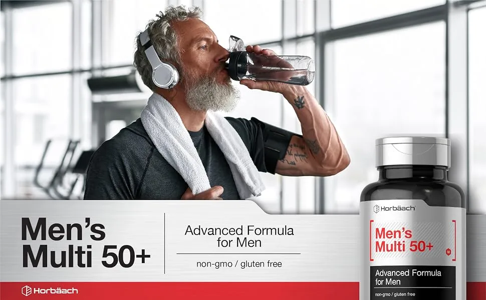 Horb ach Mens Multivitamins 50 Plus | 60 Caplets | with Calcium Magnesium Vitamin A B C D & E | 50+ Advanced Formula | Non-GMO & Gluten Free Supplement - Multi