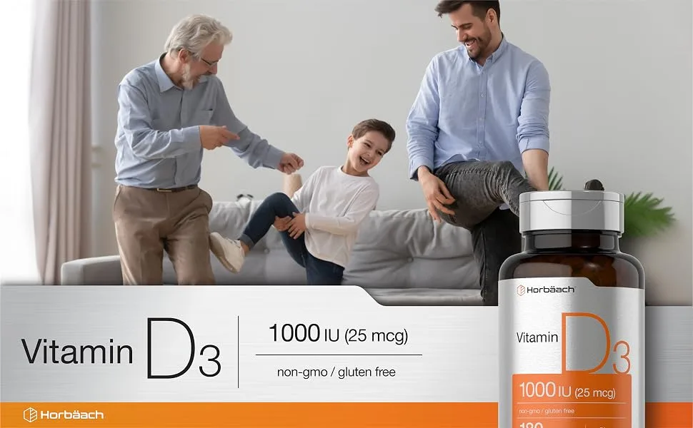 Horb ach Vitamin D3 1000IU Softgels (25mcg) | 180 Count | Non-GMO Gluten Free Supplement - CL21292