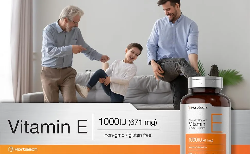 Horb ach Vitamin E 1000 iu Softgels | 671mg | 60 Count | Non-GMO and Gluten Free Naturally-Sourced Formula | D-Alpha Tocopherol - CL1535