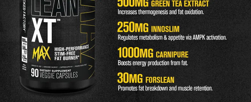 Jacked Factory Lean-XT Caffeine Free Fat Burner (60 Capsules) Lean-XT Max - High-Performance Stim-Free Fat Burner (90 Capsules) - Flavor