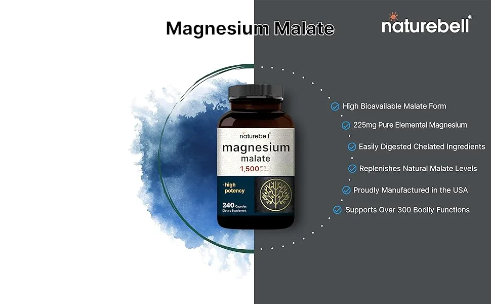 NatureBell Magnesium Malate 1,500mg 240 Capsules | Chelated for High Absorption | Energy & Nervous System Support | Non-GMO Gluten-Free - product information 2