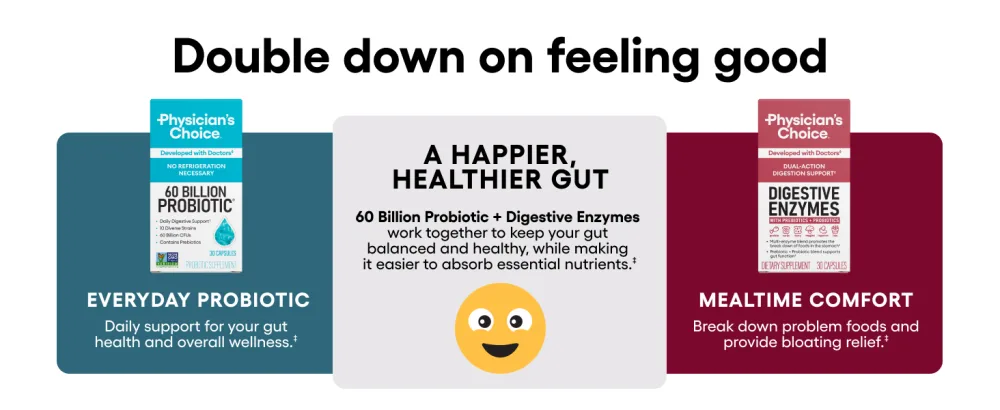 Physician's CHOICE - Optimal Gut Health Bundle: 60 Billion Probiotics + Digestive Enzymes for Digestive Comfort and Immune Support - double down on feeling good