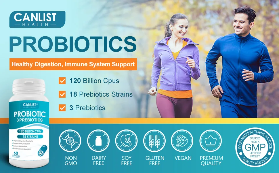 Probiotics 120 Billion CFUs 18 Strains 3 Prebiotics & Digestive Enzymes for Men Women,Digestive & Immune Support,Shelf Stable Non-GMO 60 Capsules - probiotic