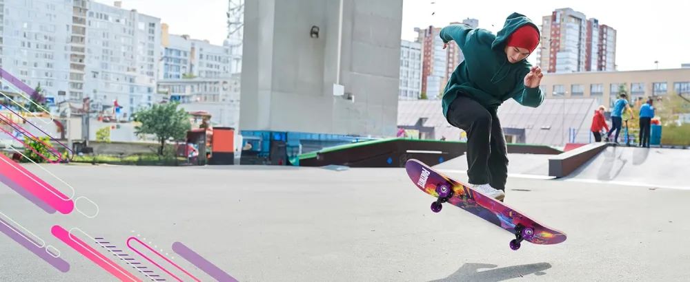 Skateboard with Printed Graphic Grip Tape Cruiser Skateboard with ABEC 5 Bearings Durable Deck Smooth Wheels - 31 Inches - Group Blasters  - Skate confidently!