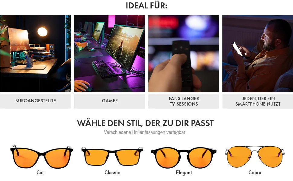 NOBLUE - Blue Light Filter Glasses Men & Women - Blue Light Glasses for Evening - Orange - classic - Noblue