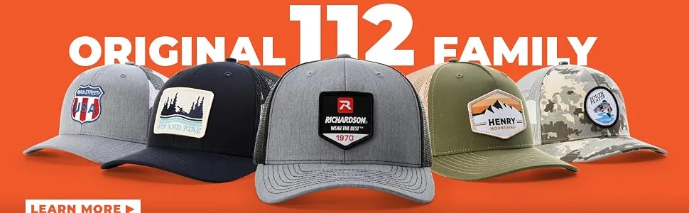Richardson 112 Trucker Hat Structured Classic Adjustable Snapback Mesh Cap Black - 112 family