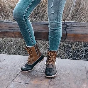 DKSUKO Women's Winter Duck Boots with Waterproof Zipper Rain Boots for Women 7 Black C - rain boots