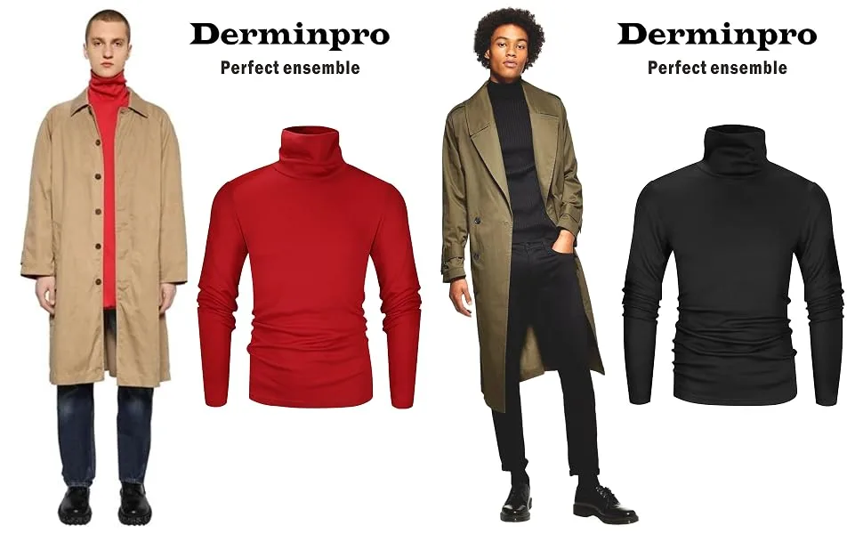 Derminpro Men's Slim Fit Soft Turtleneck Long Sleeve Pullover Lightweight T-Shirt Large White-regular - mens basic turtleneck shirt for spring autumn winter