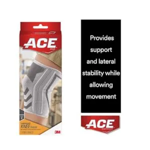 ACE Compression Knee Brace w/Side Stabilizers, Support Injured Knee With Mild Compression, Breathable Properties Let Sweat Escape, Large, White/Gray - product information 1