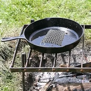 Dapper&Doll Cast Iron Skillet Cleaner - 8"x6" XL Stainless Steel Chainmail Scrubber for Cast Iron Pans 8x6" XL - best kitchen chef gadget camping