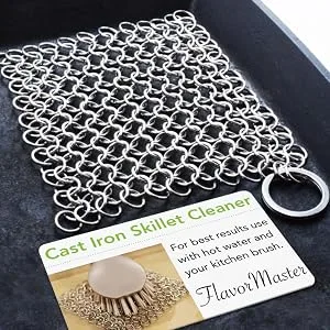 Dapper&Doll Cast Iron Skillet Cleaner - 8"x6" XL Stainless Steel Chainmail Scrubber for Cast Iron Pans 8x6" XL - cast iron cleaner