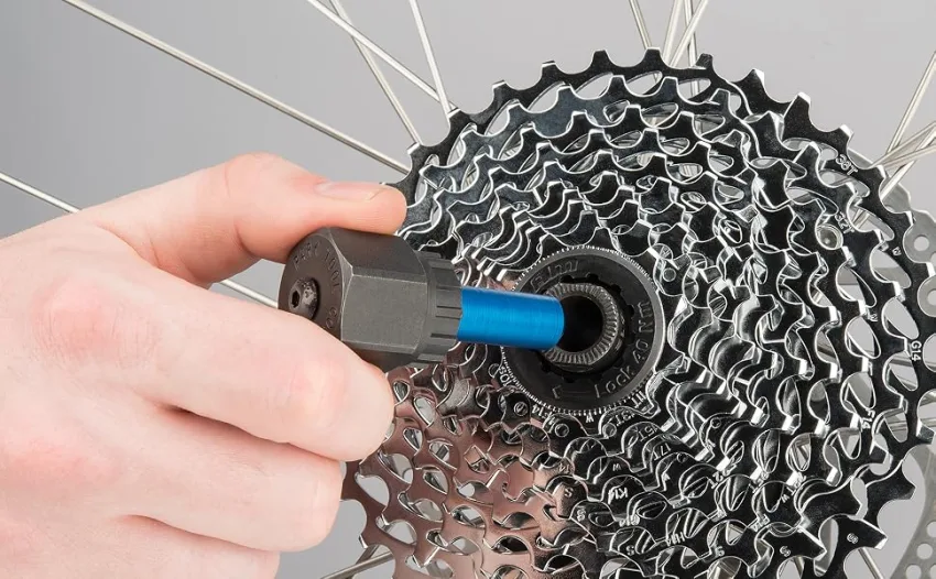 Park Tool FR-5.2GT Cassette Lockring with Tool 12mm Pin - Park Tool FR-5.2GT being used on a cassette lockring