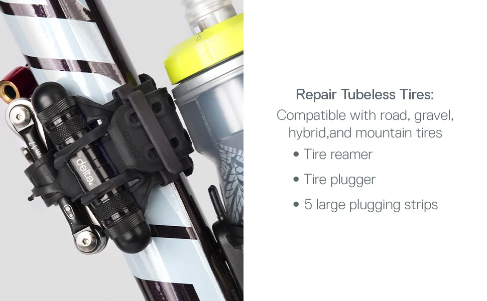 Bike Frame Carrier Utility Strap with Tire Plugger Kit, Stwap by Delta Cycle Repair Strap with Tire Plugger Kit - Bicycles Quick Cycling Assembly Repair Bike Brake Bicycle Cable Parts Kickstand Mountain