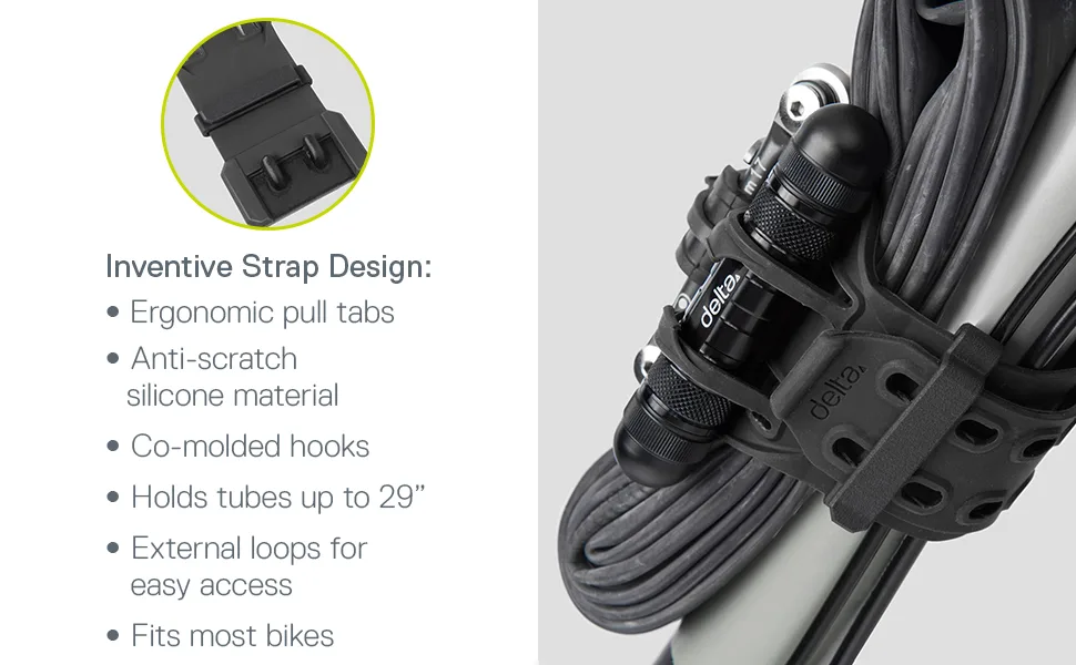 Bike Frame Carrier Utility Strap with Tire Plugger Kit, Stwap by Delta Cycle Repair Strap with Tire Plugger Kit - Handlebar Universal Hand Handle Line Release Frenos Giant Black Lowrider Cycle Spoke Adult