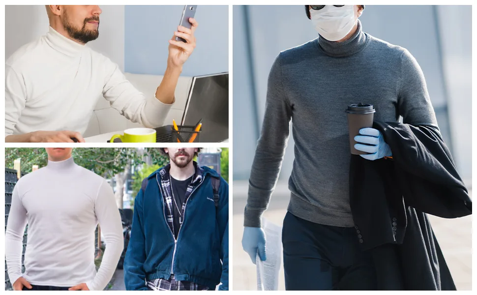 Men's Turtleneck Top Slim Fit Solid Base Sweater Casual Long Sleeve Underwear Tops Male Cozy Breathable Blouse T-Shirt Black Medium - men turtle neck shirt