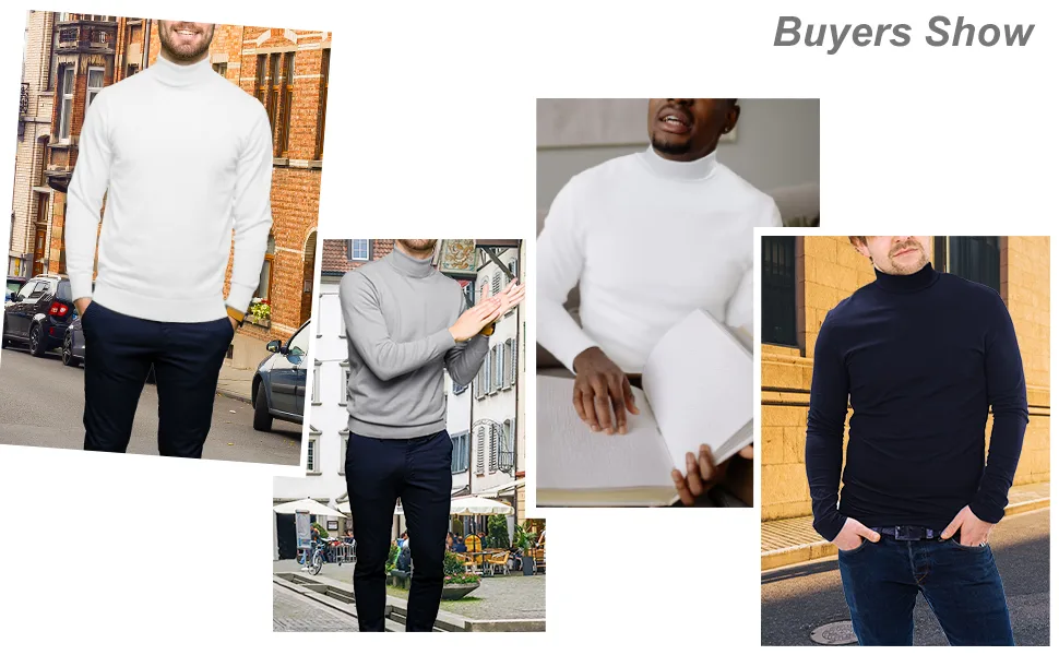 Men's Turtleneck Top Slim Fit Solid Base Sweater Casual Long Sleeve Underwear Tops Male Cozy Breathable Blouse T-Shirt Black Medium - men turtle neck shirt