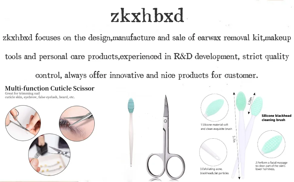 Brow Shaping Scissors and silicone exfoliating lip brushes,beard and nose trimming ,eyelash with curved craft stainless steel scissors - brush