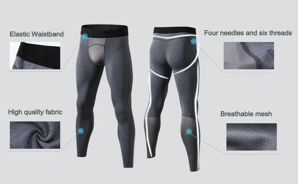 CARGFM Men's Compression Pants Athletic Leggings Active Running Tights Cycling Workout Base Layer Pants 02-white With Pocket Medium - compression pants for men workout leggings