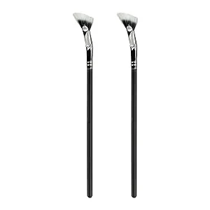 TEONEI Fan Mascara Brushes Eyelash Eyebrow Brush Makeup Brush Eye Lashes Makeup Tools Eyelash Brush Eyebrow Brush Eye Shadow Brush,2Pcs(Bent) - Angled Fan shaped Eyelash Brush
