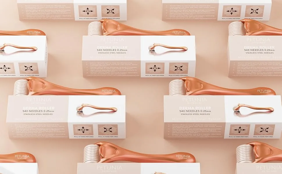 Rose Gold Derma Roller 0.25mm 540 Stainless Steel Needles Microdermabrasion Instrument For Face Includes Free Storage - derma roller