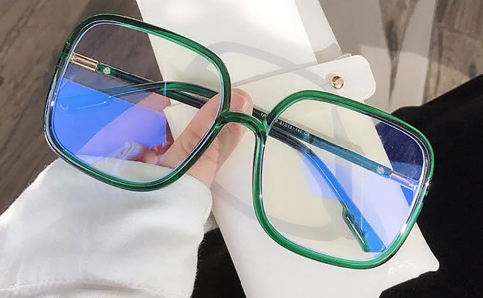 Shiratori Woman's New Retro Blue Light Blocking Glasses Oversized Nerd Eyeglasses Frame Anti Blue Ray Computer Game Glasses Green - front