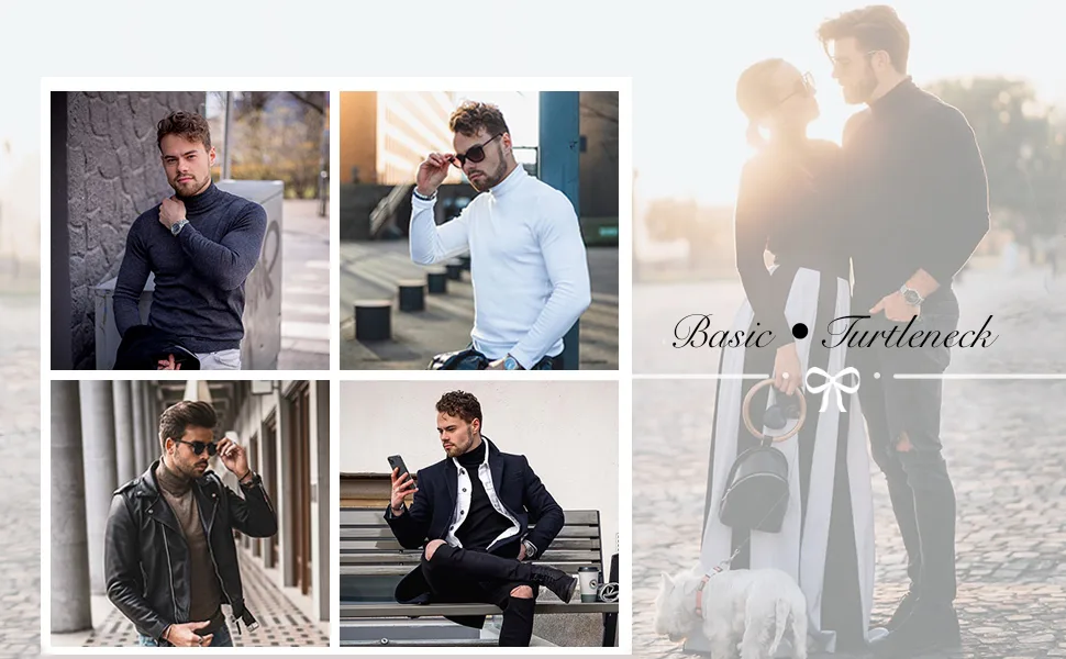 jonivey Mens Basic Turtleneck Long Sleeve Solid Casual Knitted T-Shirt Pullover Tops Bleach White Medium - fashion