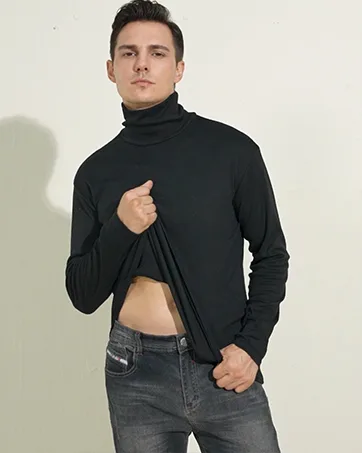 jonivey Mens Basic Turtleneck Long Sleeve Solid Casual Knitted T-Shirt Pullover Tops Bleach White Medium - jonivey Mens Fleece Turtleneck Long Sleeve Shirts Soft Knitted Thermal Pullover Tops