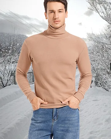 jonivey Mens Basic Turtleneck Long Sleeve Solid Casual Knitted T-Shirt Pullover Tops Bleach White Medium - jonivey Mens Fleece Turtleneck Long Sleeve Shirts Soft Knitted Thermal Pullover Tops