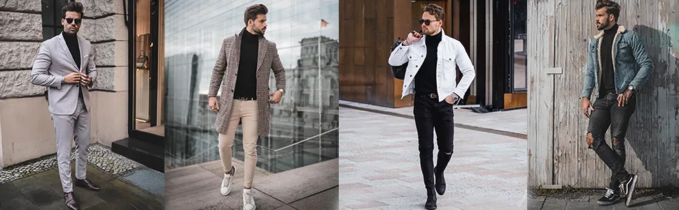 jonivey Mens Basic Turtleneck Long Sleeve Solid Casual Knitted T-Shirt Pullover Tops Bleach White Medium - turtleneck shirt