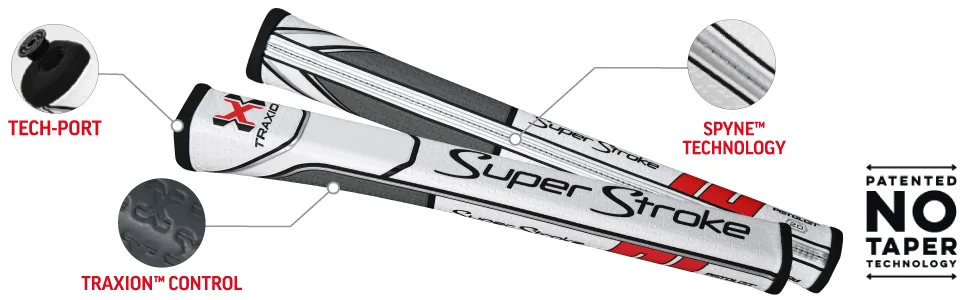 SuperStroke Traxion Flatso Golf Putter Grip | Advanced Surface Texture That Improves Feedback and Tack | Minimize Grip Pressure with a Unique Parallel Design | Tech-Port Flatso 2.0 Black/White - Golf, Club, Putter, Grip, Control, Hand Position, Counter Balance, Technology, Weight, Texture