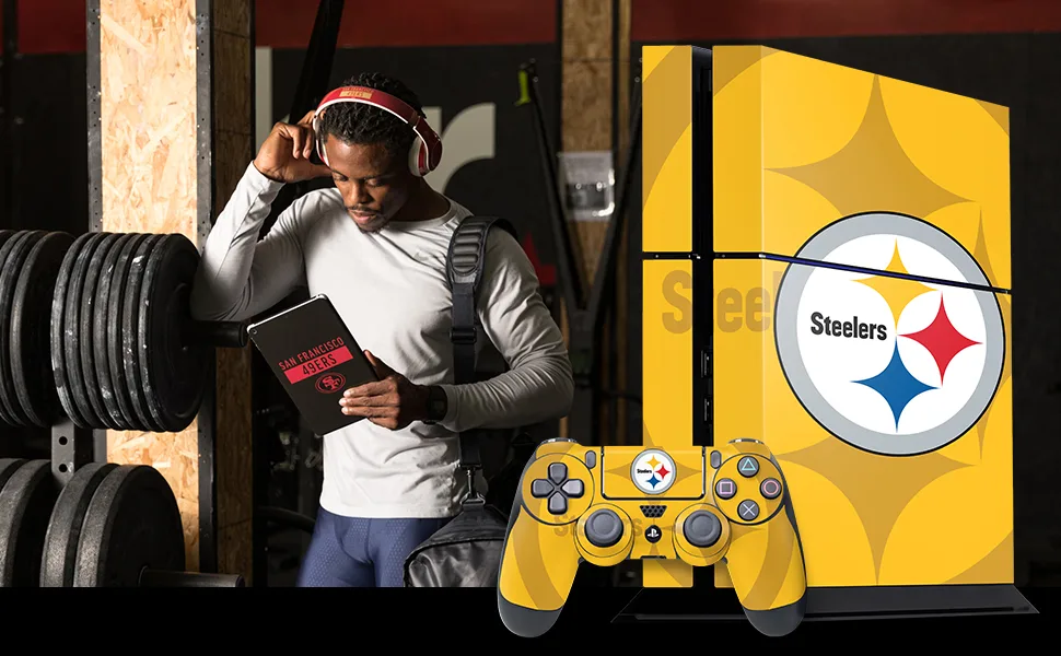 Skinit Decal Gaming Skin Compatible with PS4 Controller - Officially Licensed NFL Pittsburgh Steelers - Alternate Distressed Design - nfl, ps4, playstation
