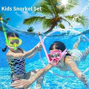 Swimming Studying Goggles Diving Mask Snorkel Set (for Age 4-8) Light-blue - Kids Snorkel Set