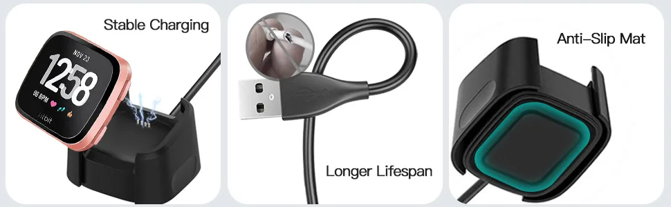 AWINNER Charger Compatible with Fitbit Versa 2 (Not for Versa/Versa Lite), Replacement USB Charging Cable Dock Stand for Versa 2 Health & Fitness Smartwatch, 3Ft Sturdy Power Cord - product information 3