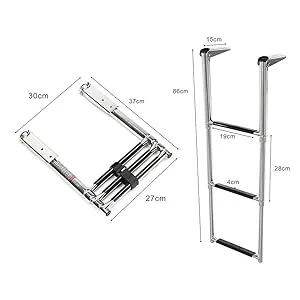 3 Step Telescoping Boat Ladder, Stainless Steel Extendable Boat Ladder 3 Step Dock Ladder for Pontoon Boat/Marine Yacht - size