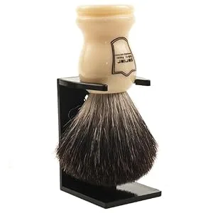 Parker Safety Razor 100% Black Badger Bristle Shaving Brush with White HandleExtra Dense Badger Bristles Shave Brush Create a Superior LatherBrush Stand Included - Parker