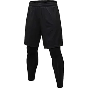 TOPTIE 2 in 1 Men's Active Running Shorts, Basketball Tights Pants Black Large - product information 2