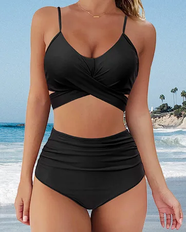 SUUKSESS Women Crossover Seamless Leggings Butt Lifting High Waisted Workout Yoga Pants Medium Black - Flattering Swimsuits