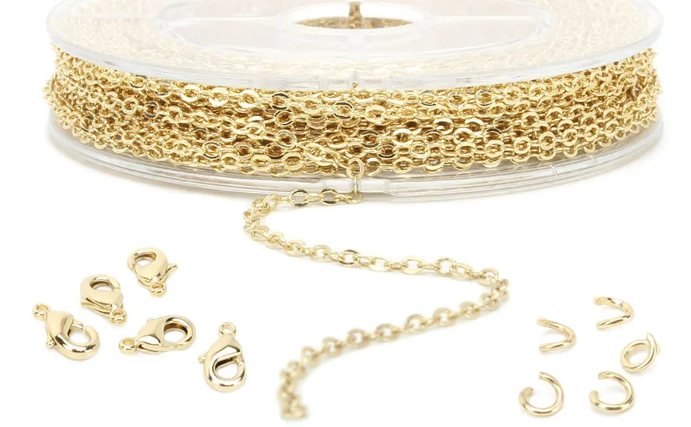 ALEXCRAFT 33 Feet Dainty Gold Plated Solid Brass Cable Chain Link Bulk for Jewelry Making (2mm) Gold 2mm - gold cable chain for jewelry making