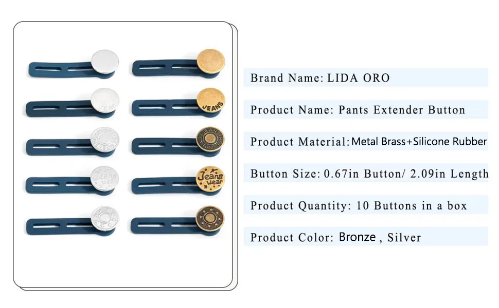 LIDA ORO Retractable Buttons for Men or Women,No Sewing Pants Waist Expander for Jeans Collars Cuffs(10 pcs,10 Styles) #2 - pants extenders button extender jeans button extender button waist extender pant extenders for men