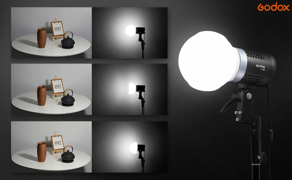 Godox ML-CD15 Diffusion Dome Kit with 3 adapters, Flash Light Diffuser, Compatible for Godox V1C V1S V1N ML30 ML60 ML60Bi AD200 AD200PRO & Other Godox Mount Lights - product information 1