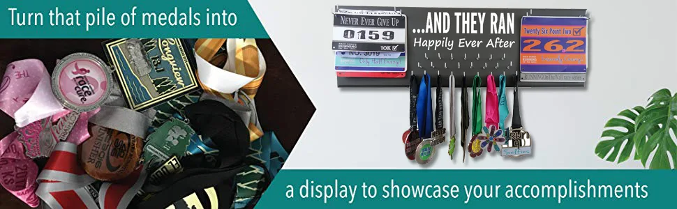 Running On The Wall Inspirational Medal Display - Run Walk Crawl - Motivational Medal Holder Black Large - display medals bibs marathon hanger rack awards gifts