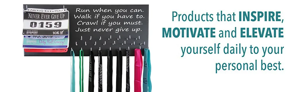 Running On The Wall Inspirational Medal Display - Run Walk Crawl - Motivational Medal Holder Black Large - running gifts bibs display medals hanger awards racks marathon