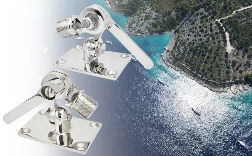 HYSHIKRA Marine VHF Antenna Mounts, Ratchet Bracket, 316 Stainless Steel Heavy Duty Adjustable Ship Antenna Base for Boat - HYSHIKRA