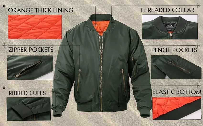 MAGNIVIT Men's Bomber Jacket Casual Fall Winter Military Jacket and Coats Outwear Black Large - product information 2