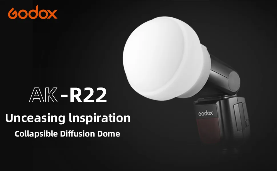 Godox AK-R22 Diffusion Dome Flash Diffuser Modifier, Collapsible Soft Light Diffuser for Godox V1 V1-C V1-N V1-S V1-F V1-O V1-P Round Head Flash, AD100Pro and AD200Pro(with H200R) Speedlight - akr22