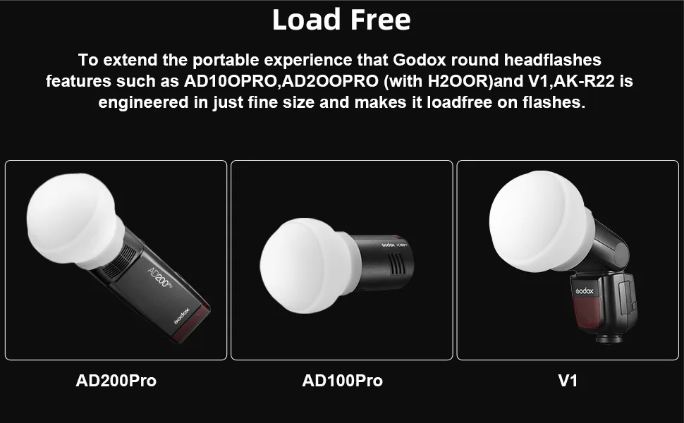 Godox AK-R22 Diffusion Dome Flash Diffuser Modifier, Collapsible Soft Light Diffuser for Godox V1 V1-C V1-N V1-S V1-F V1-O V1-P Round Head Flash, AD100Pro and AD200Pro(with H200R) Speedlight - load