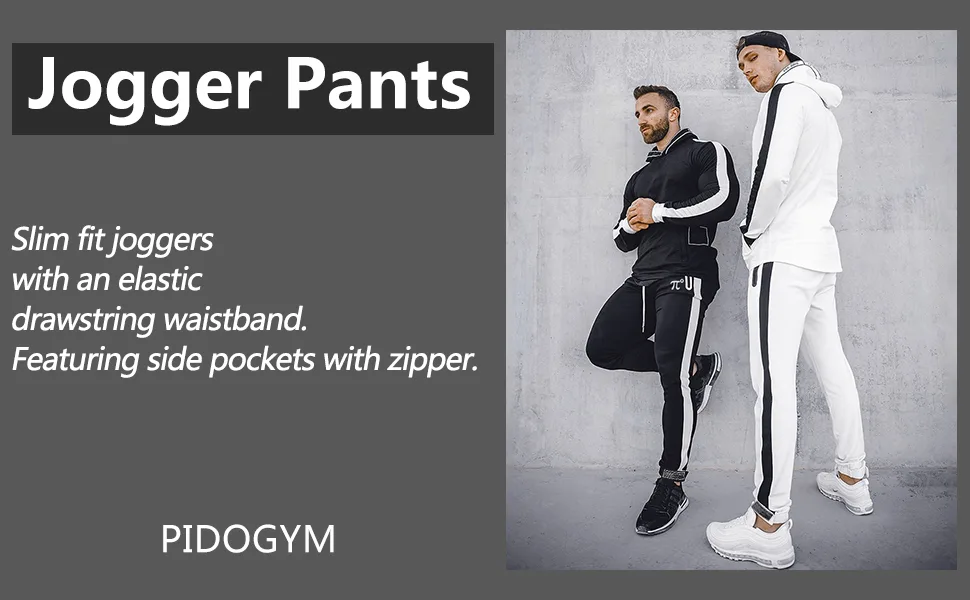 PIDOGYM Men's Athletic Running Sport Jogger Pants Slim Striped Workout Casual Joggers Tapered Sweatpants White Medium - product information 1