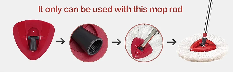 feiquan 4-Section 2.5-to-5 Foot Spin Mop Replacement Head Handle for EasyWring Mop Refills Compatible with Triangle Spin Mop, Microfiber Mop Easy Cleaning Floor Head Mop,Red Spin Mop Replacement Handle-red - Spin Mop Replacement Head…